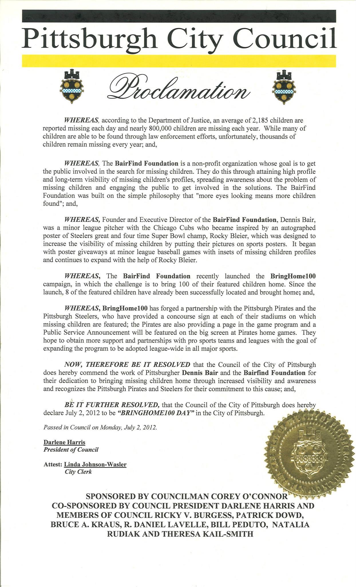 Pittsburg City Council Proclamation